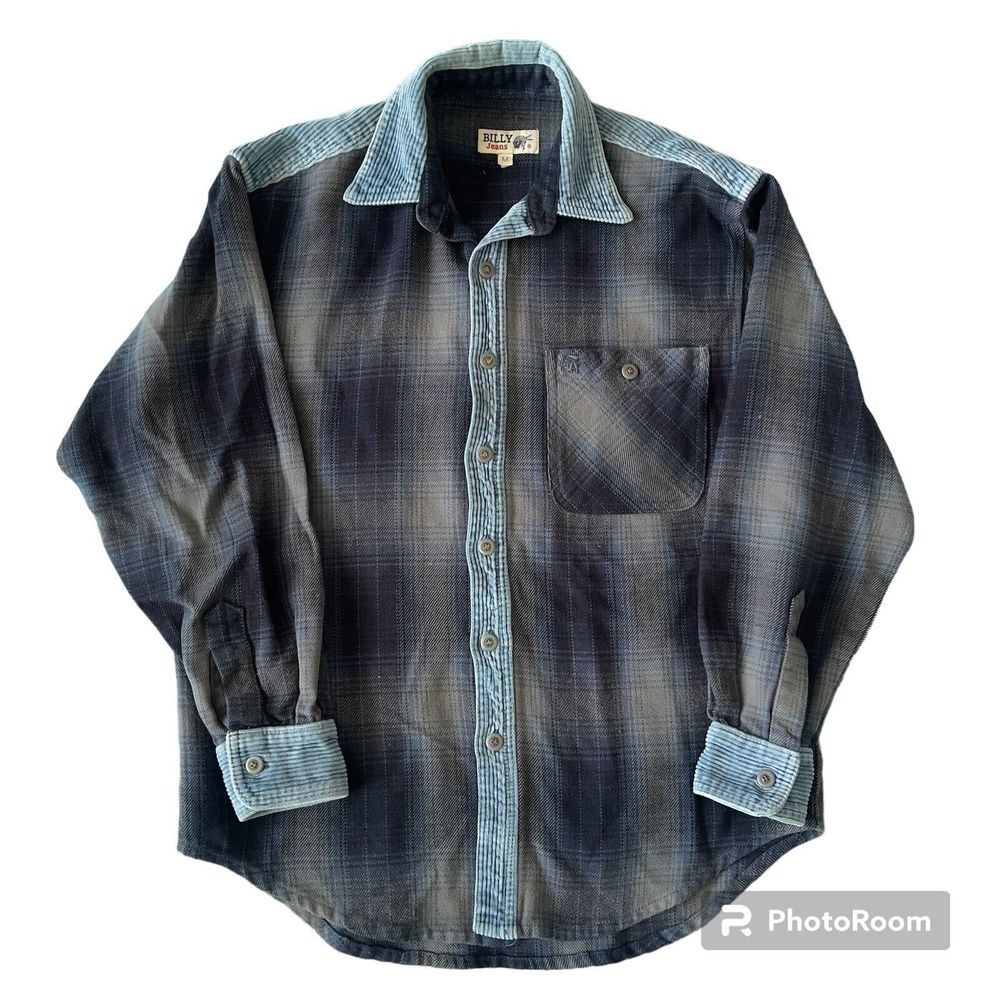 Vintage Billy Jeans Corduroy Trim Plaid Flannel Shirt Jacket Button Women M EUC
